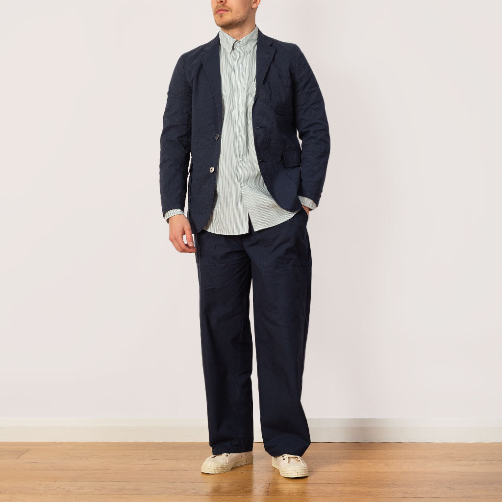 3 Button Seersucker Suit Jacket - Navy