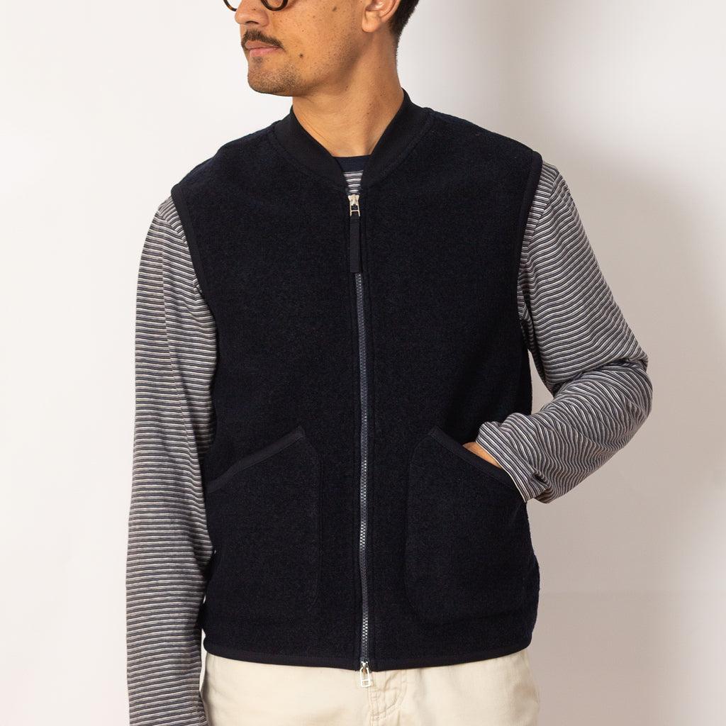 Wool Fleece Zip Waistcoat - Navy