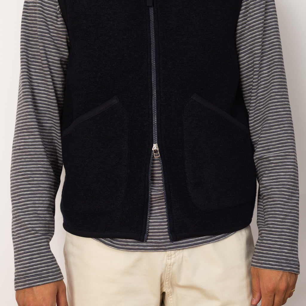 Wool Fleece Zip Waistcoat - Navy
