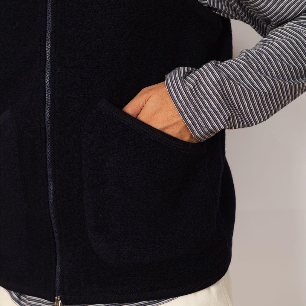Wool Fleece Zip Waistcoat - Navy