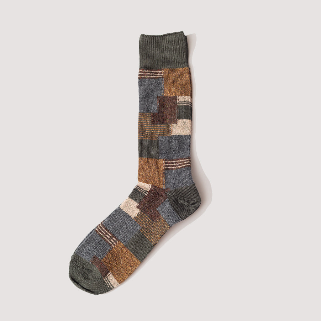 Patchwork Crew Sock - Khaki