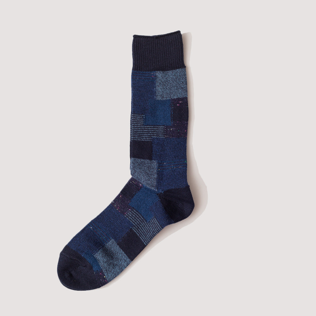 Patchwork Crew Sock - Navy