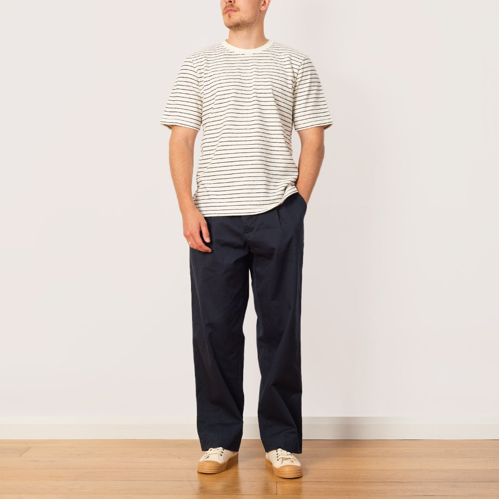 SS Textured Stripe Tee - Ecru Navy