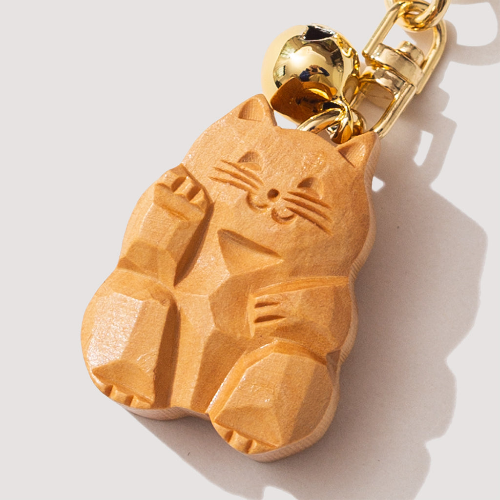Lucky Cat Key Chain - Wood