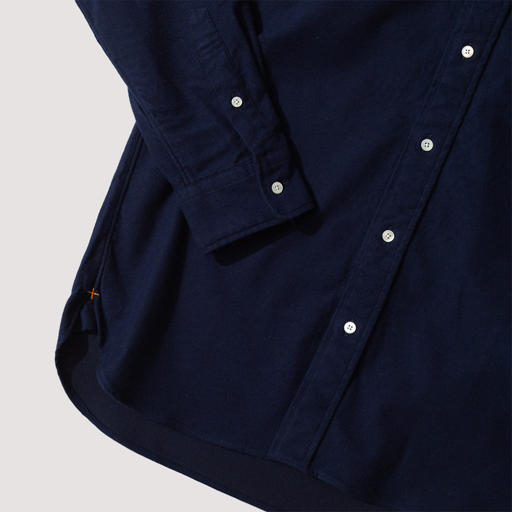 Button Down Flannel Solid Shirt - Navy