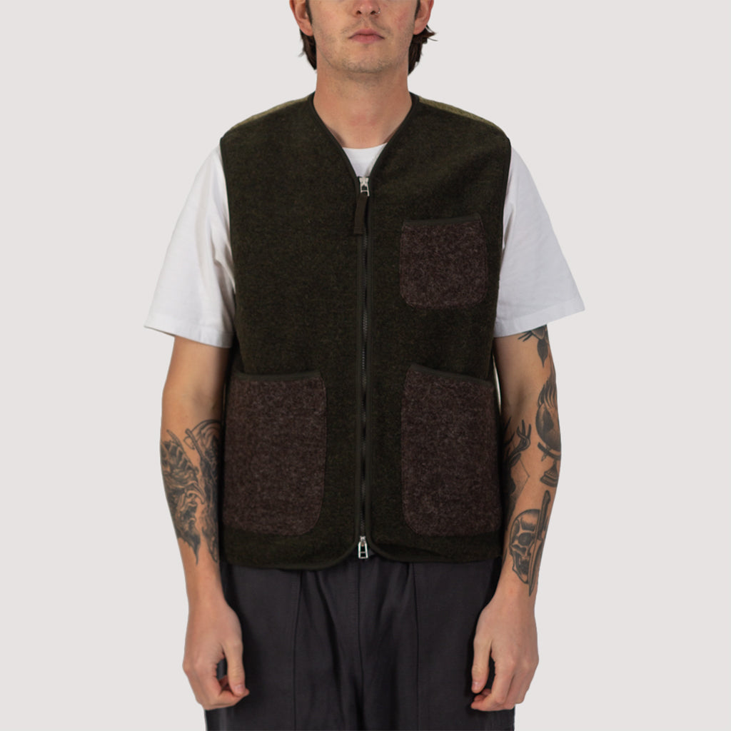 Wool Fleece Zip Gilet - Mixed Olive