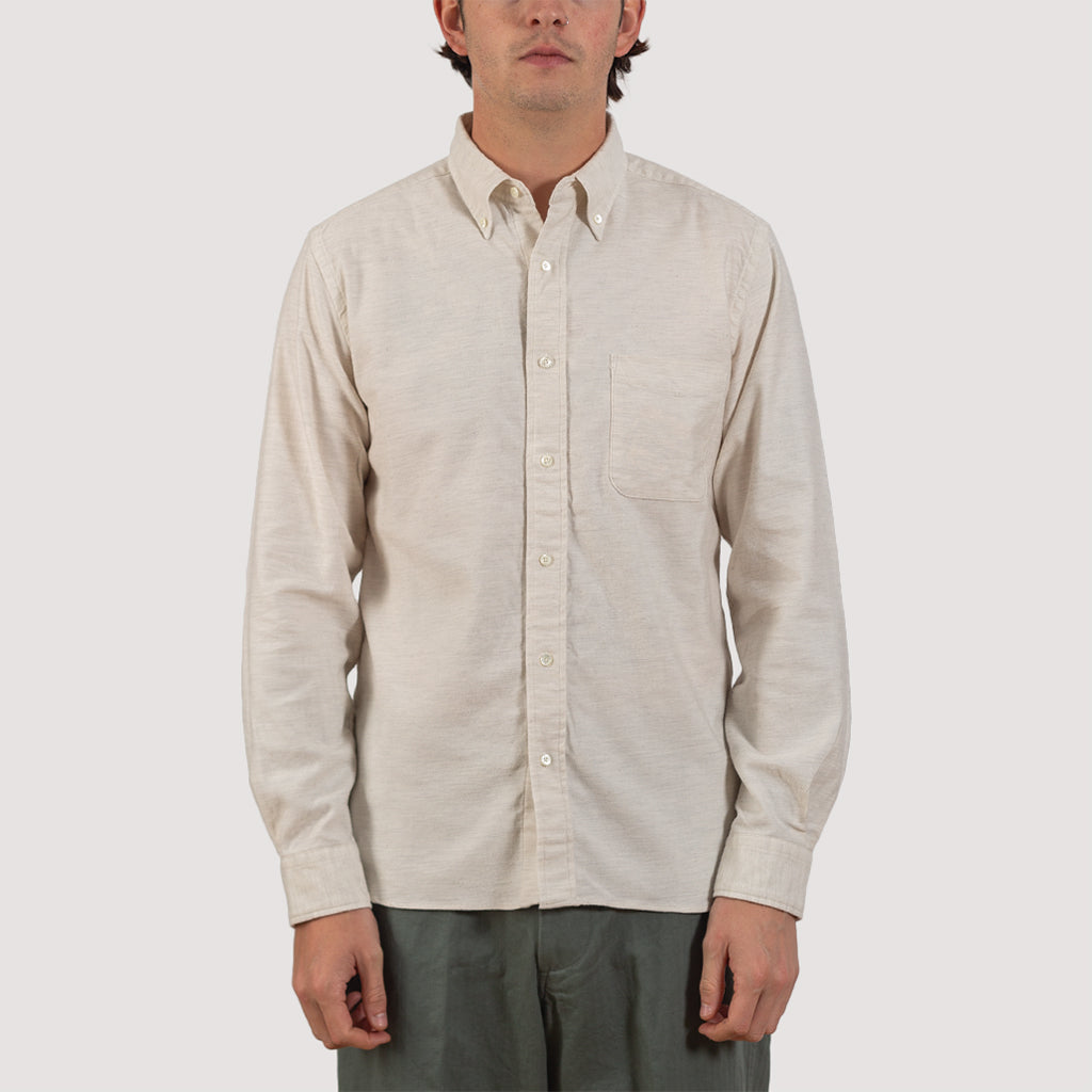 Button Down Flannel Solid Shirt - Off White
