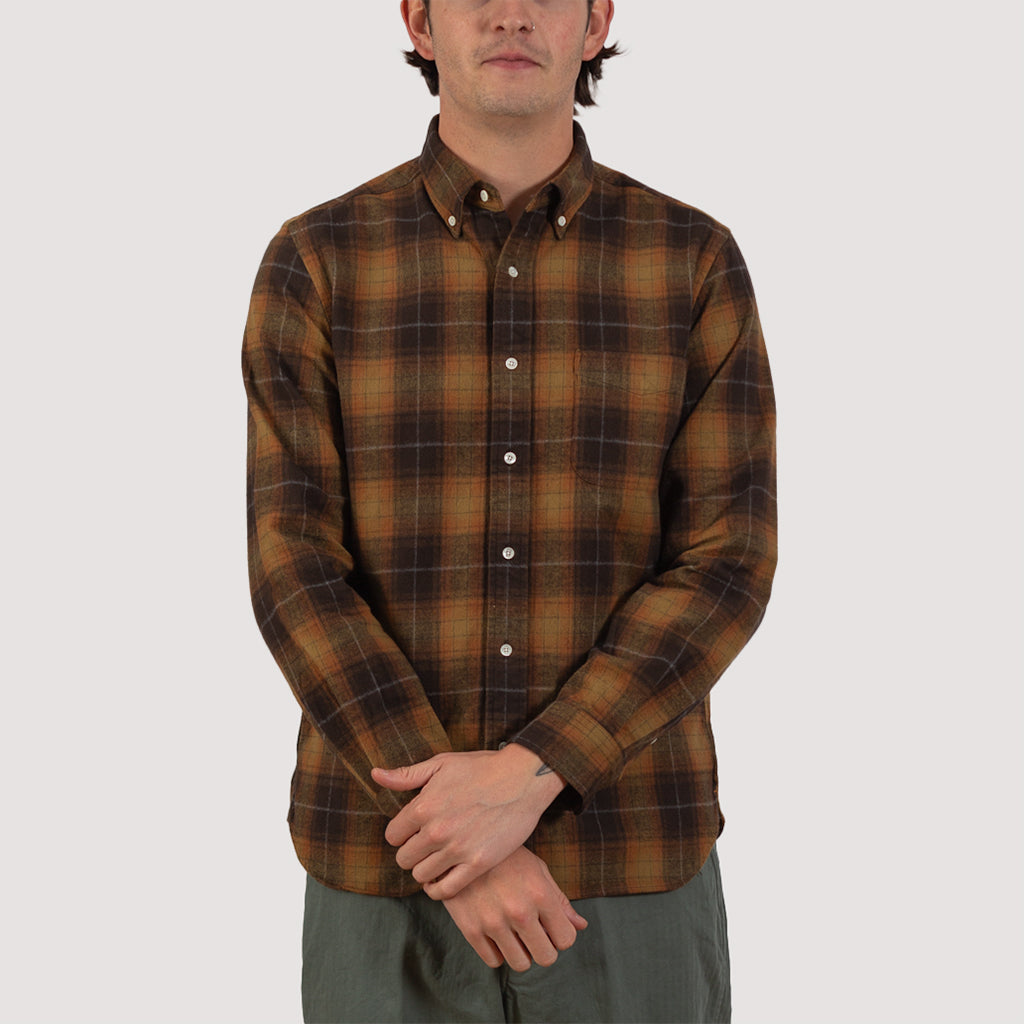 Button Down Shaggy Check Shirt - Orange