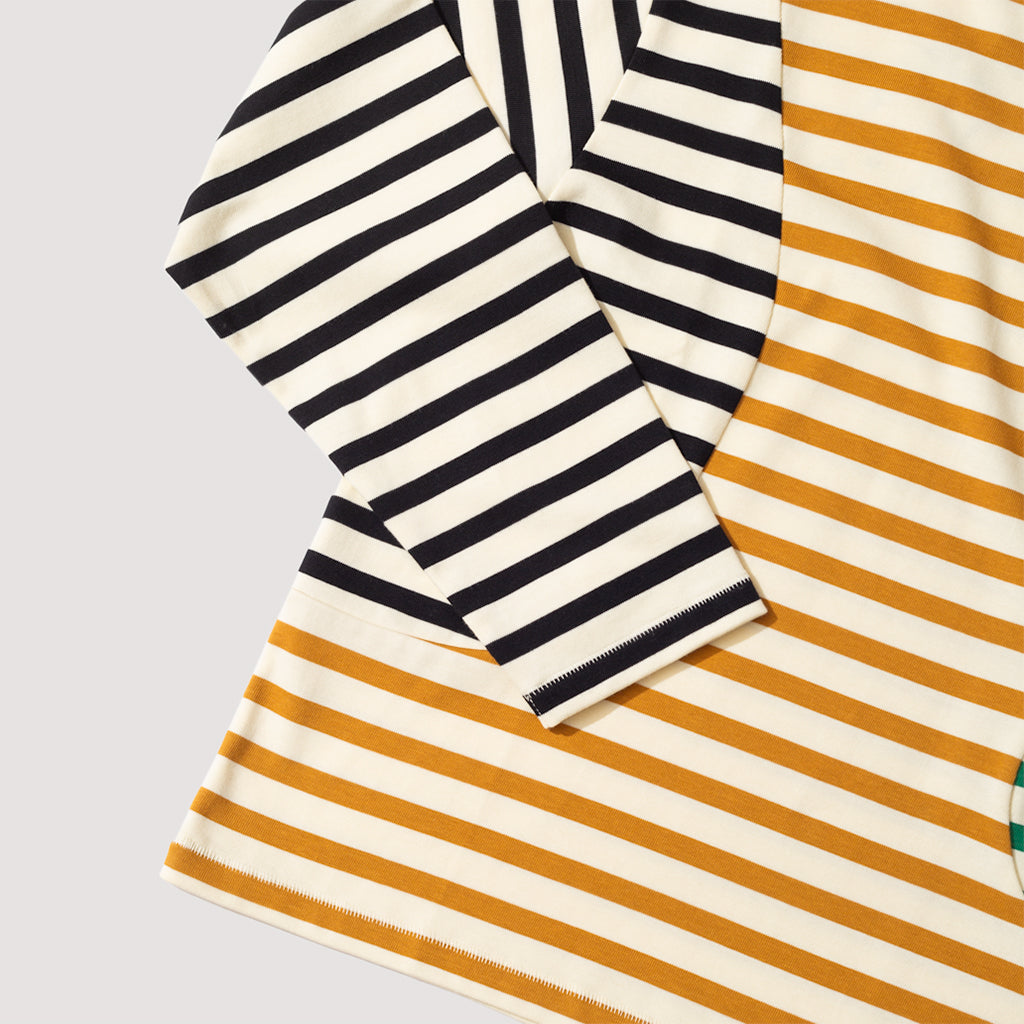 Organic Paneled Stripe L/S T-Shirt - Cream Multi