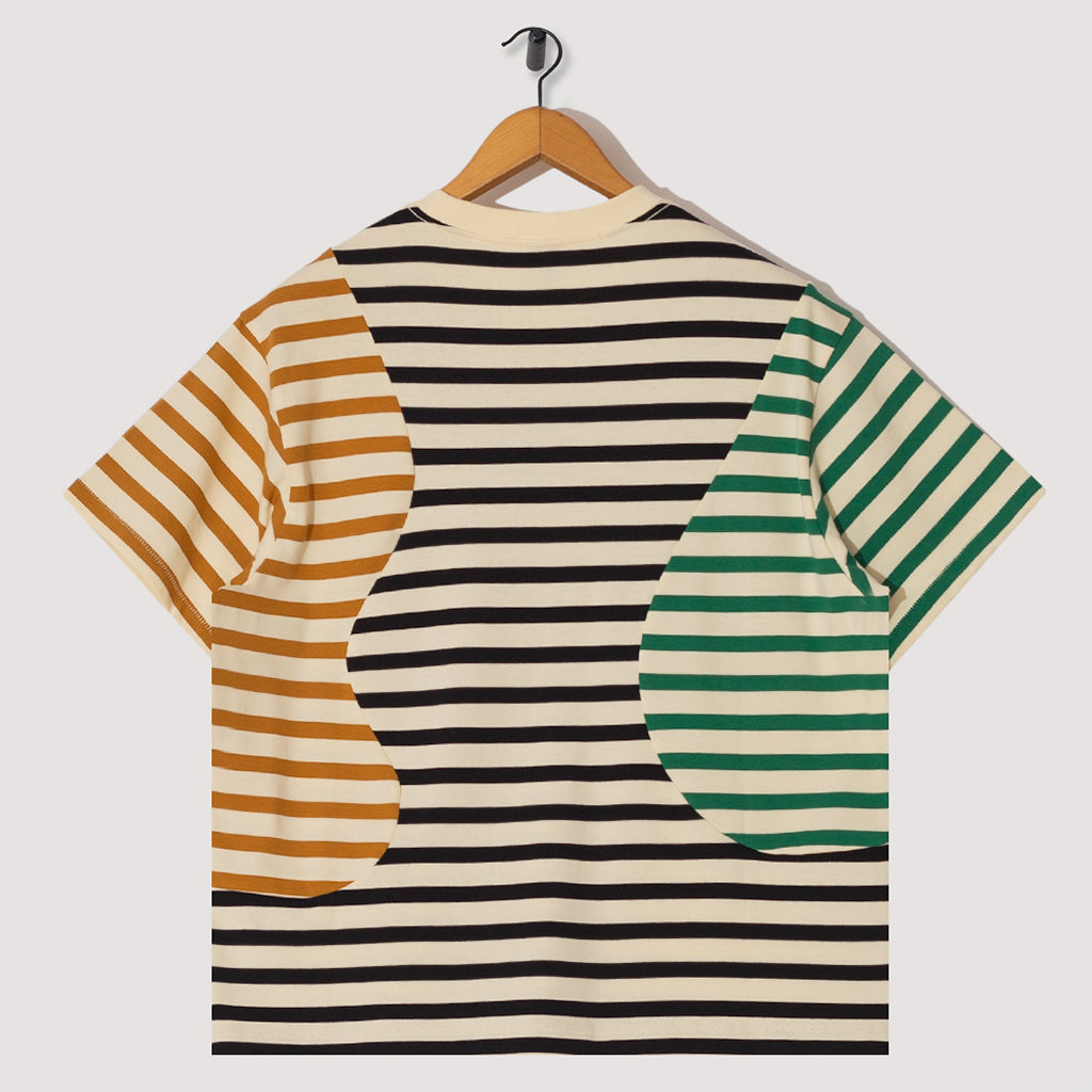 Organic Paneled Stripe S/S T-Shirt - Cream Multi
