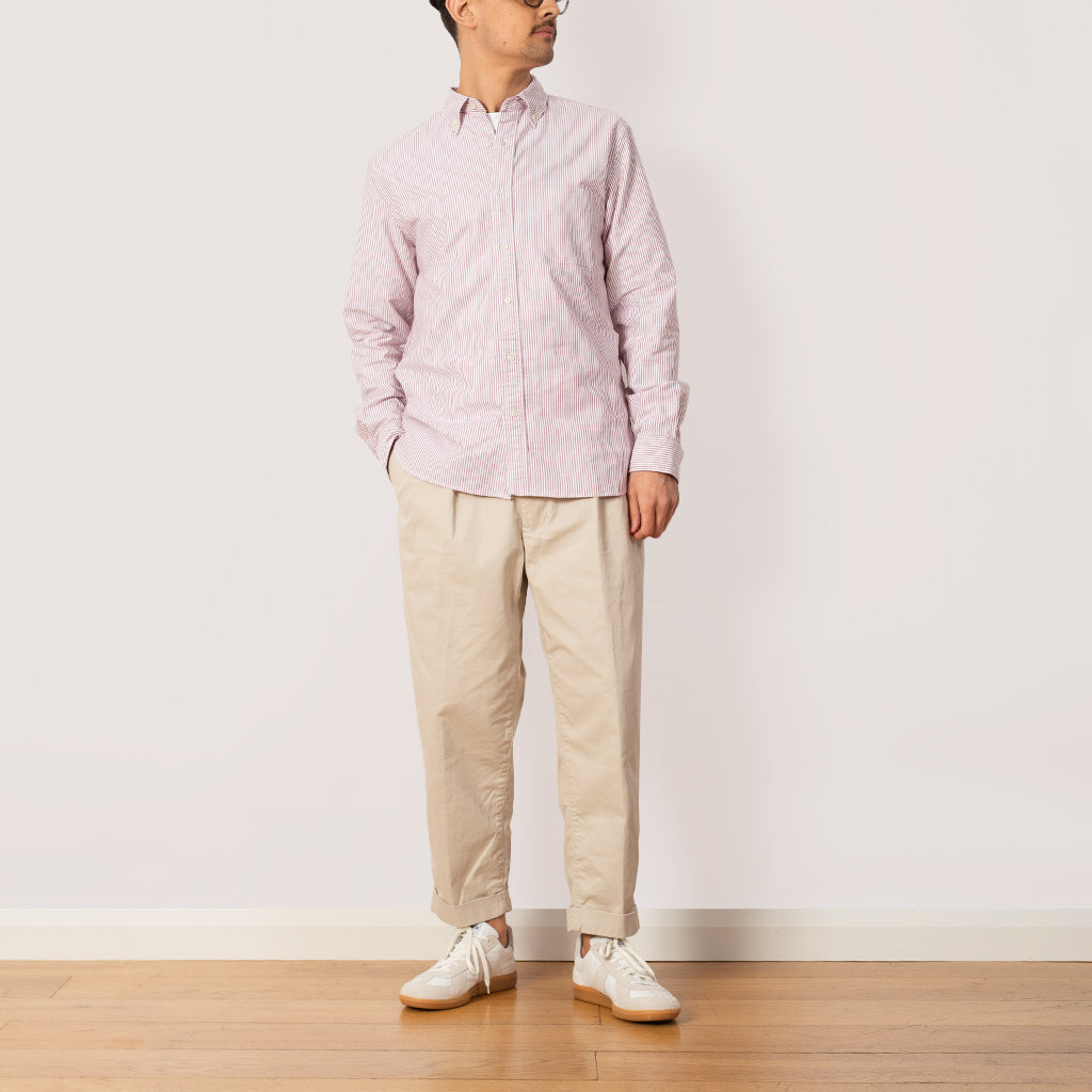 Button Down Candy Stripe Oxford Shirt - Wine