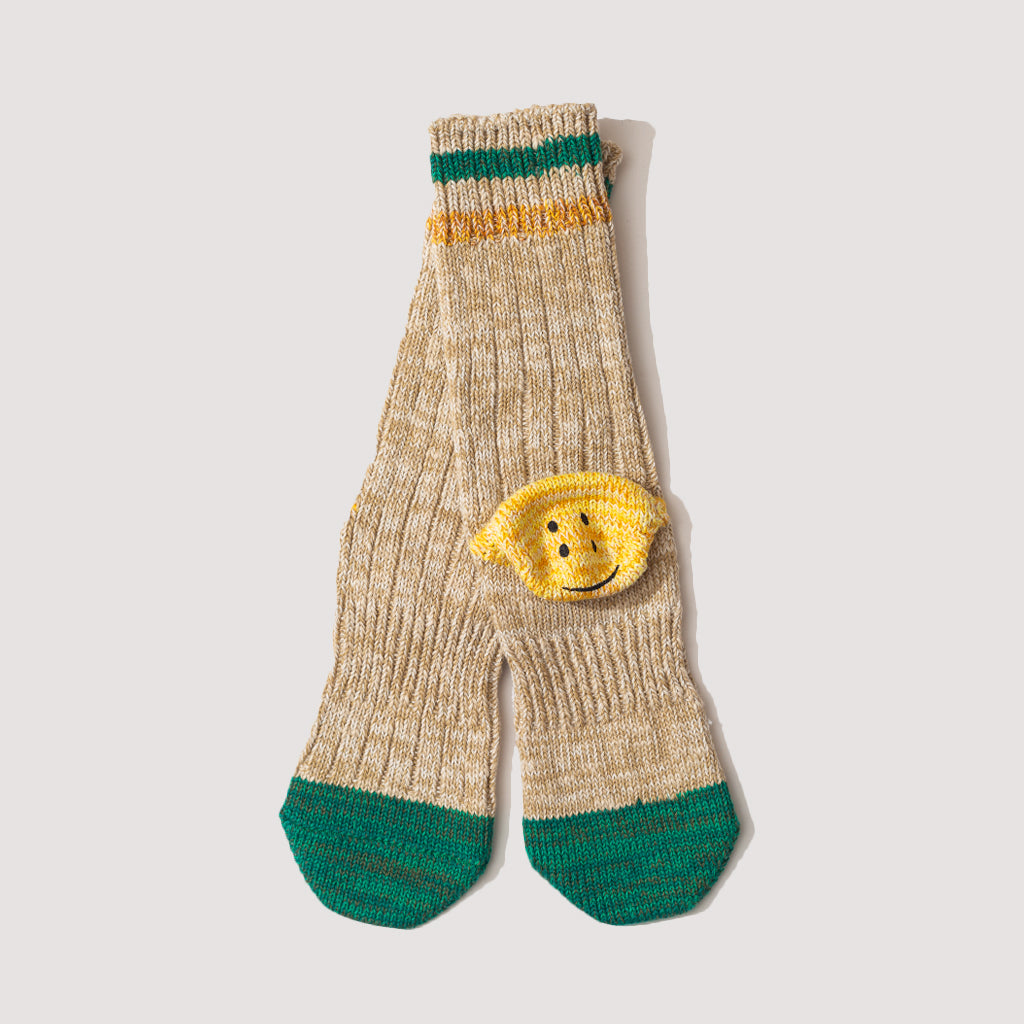 Rainbowy Happy Heel Socks - Beige