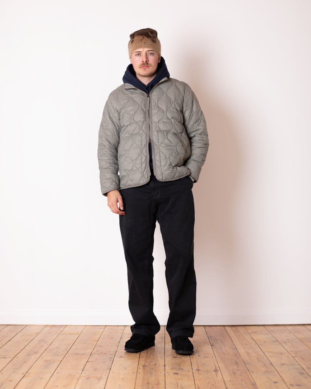 Military Hi Neck Zip Down Jacket - Dark Sage Green