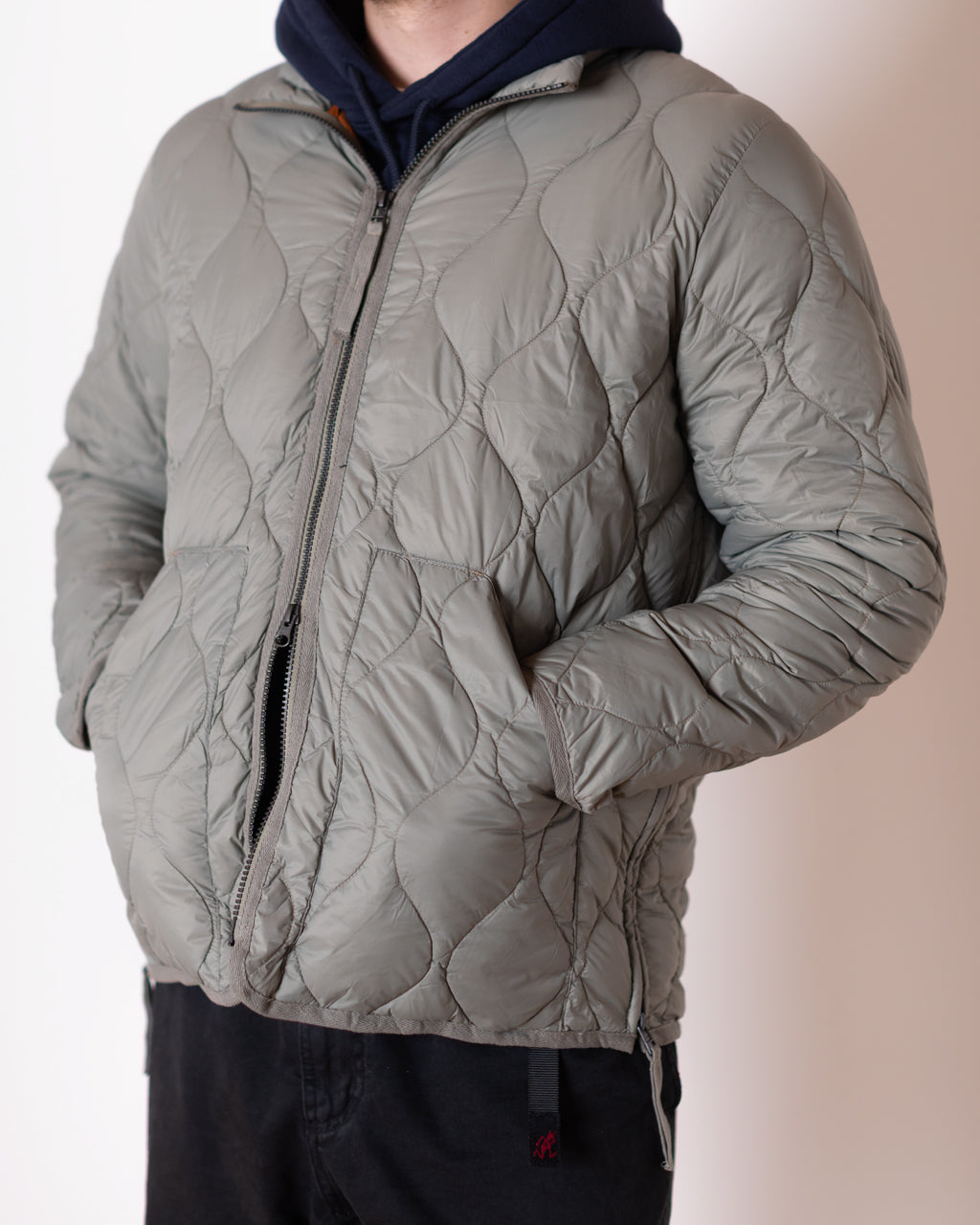 Military Hi Neck Zip Down Jacket - Dark Sage Green