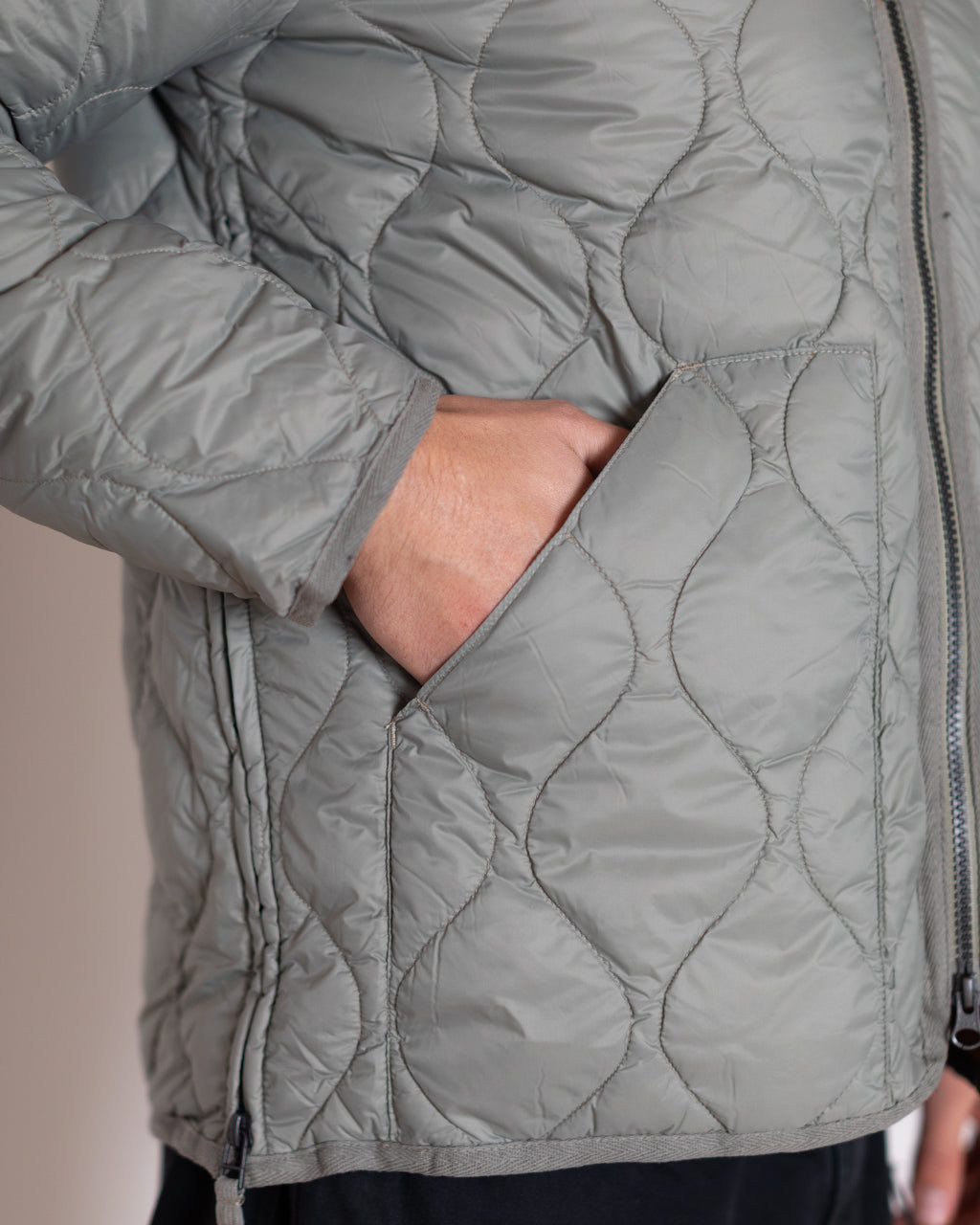 Military Hi Neck Zip Down Jacket - Dark Sage Green
