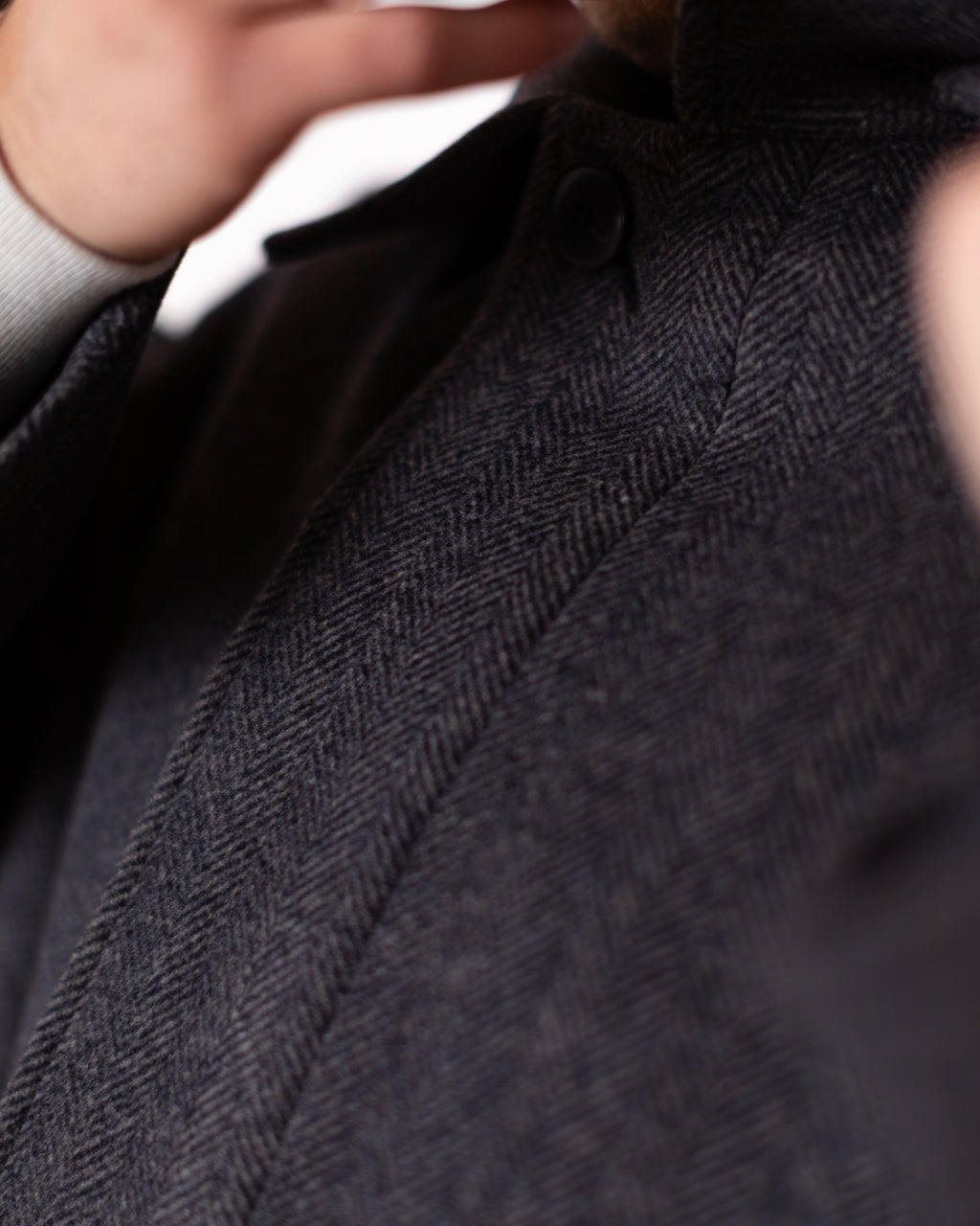 Installation Coat - Dark Grey Herringbone Wool