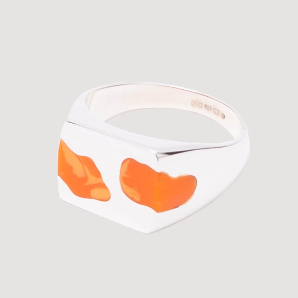 Two Piece Signet Ring - Silver/Orange