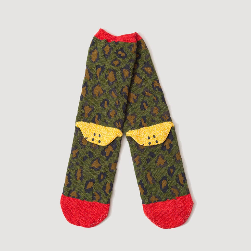 Leopard Smilie Socks - Green | KAPITAL | Peggs & Son.